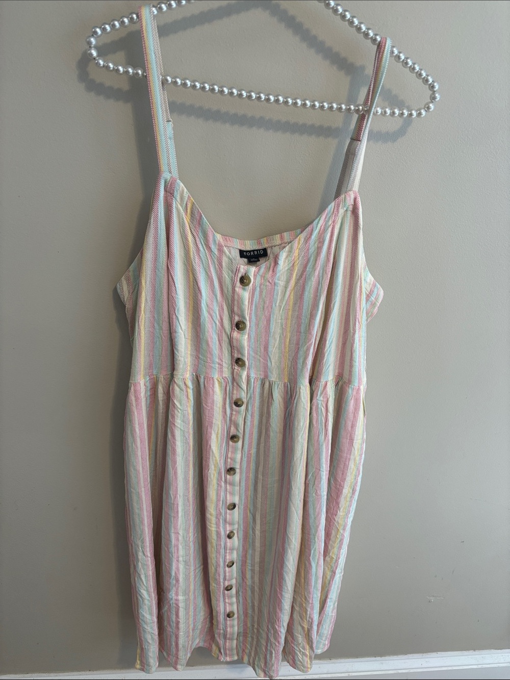 Torrid Pastel Striped Button Front Midi Dress Size 3 3X Plus Rayon Spandex Sun